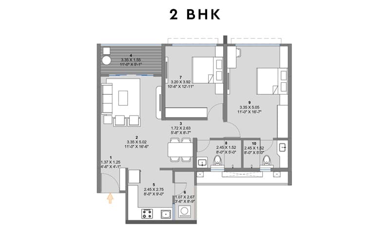 2 BHK Floor Plan — The Reserve by Kolte Patil, Sinhgad Road Pune